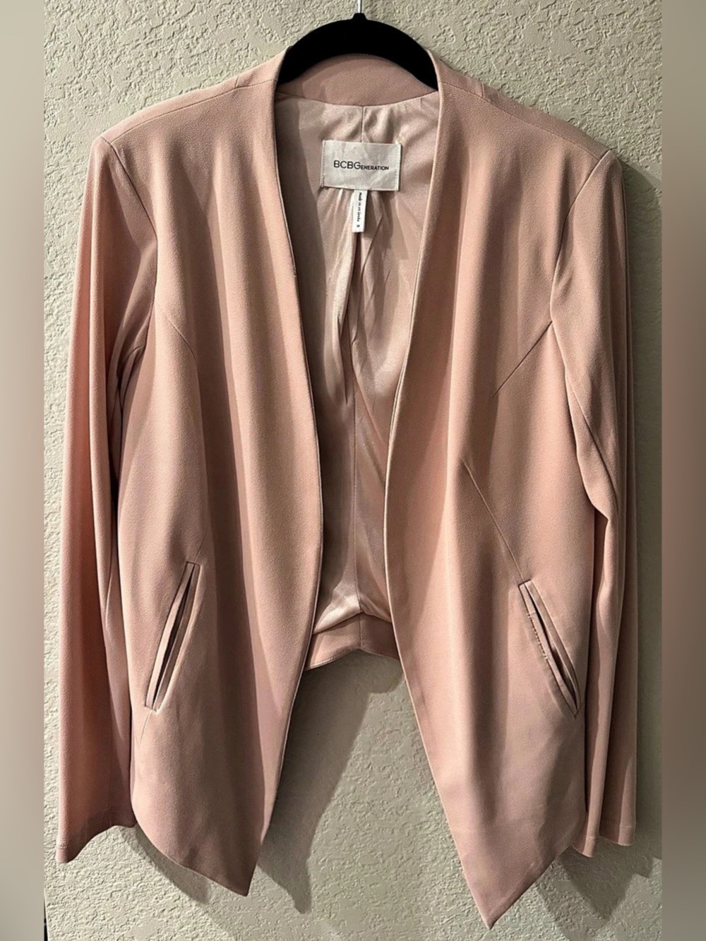 BCBGeneration Welt Pocket Tuxedo Blazer Blush Pink Open Front Women's Size M